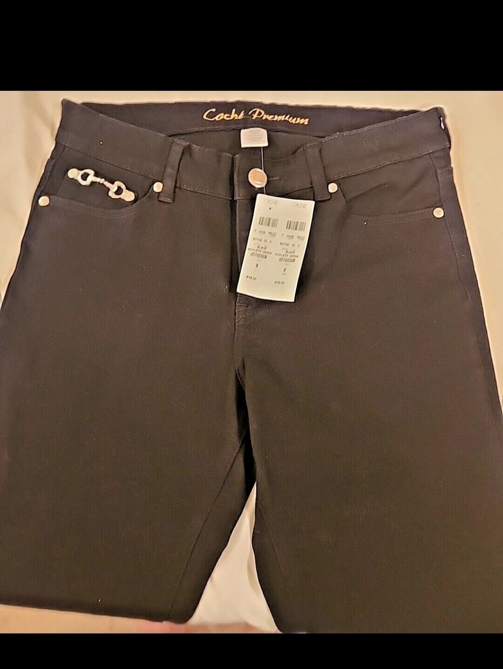 Cache Premium Black Novelty Denim Bootcut Jeans Size 8 NWT Y2K Horsebit
